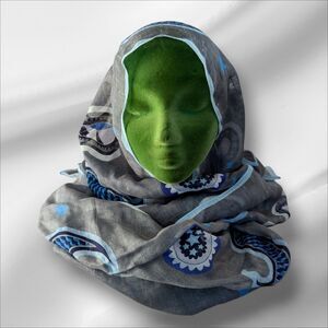 Breeze Scarf 20x70" Paisley & Stars Gray Blue Neck Warmer Wrap Head Cover Mask
